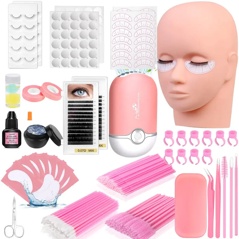 Lucomb Kit d'Extensions de Cils pour Débutants — Tête Mannequin en Silicone et Outils Complets