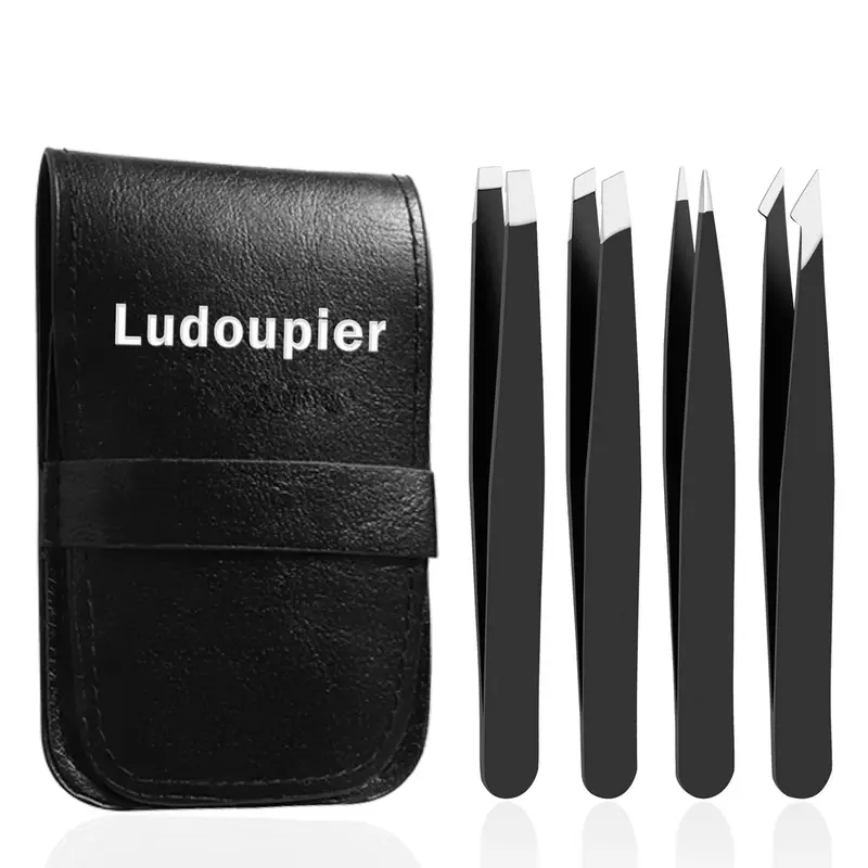 LUDOUPIER Ensemble 4 pinces avec étui de voyage – précision et durabilité en acier inoxydable