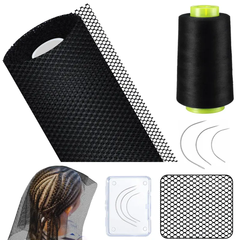 Luinabio Filet Cheveux 19x33 po Noir pour Sew-In — Kit Complet Aiguilles Forme-C et Fil Cire Noir