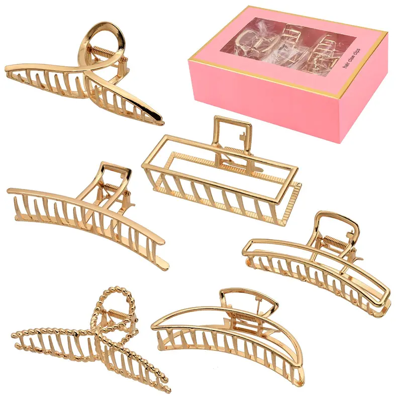 LUKACY – Lot de 6 pinces à cheveux en métal doré 4 pouces – Attache ferme pour cheveux fins et épais (Style 1)