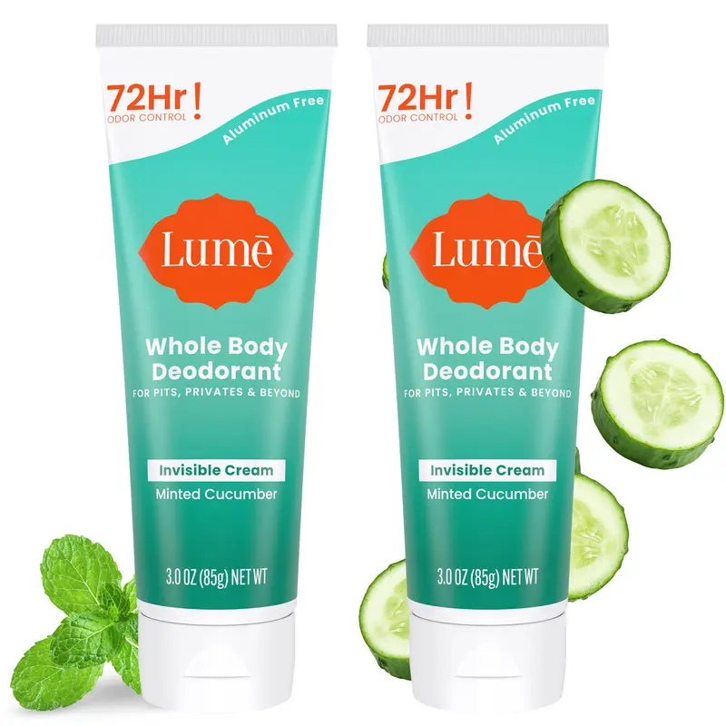 LUME Déodorant Corporel Invisible - Crème en Tube, 72h de contrôle des odeurs, Sans aluminium ni bicarbonate - Pack 2, Menthe Concombre