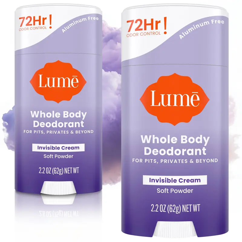 Lume Déodorant Corporel – Stick Crème Invisible, 72 h, Sans Aluminium ni Bicarbonate, Lot de 2 – Texture Poudre Douce
