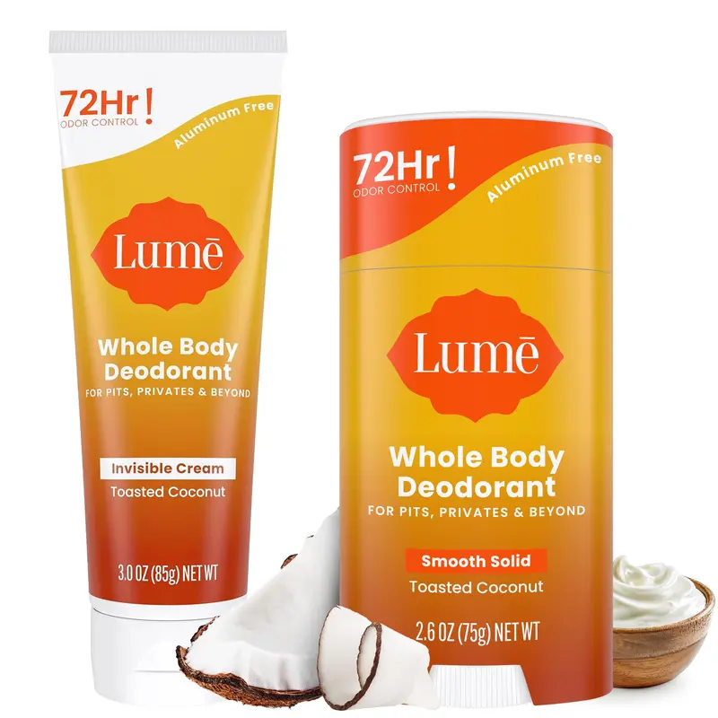 Lume Déodorant Corps – Crème Invisible en Tube + Bâton Coco Torréfié, 72h Sans Aluminium (3,0 oz + 2,6 oz)