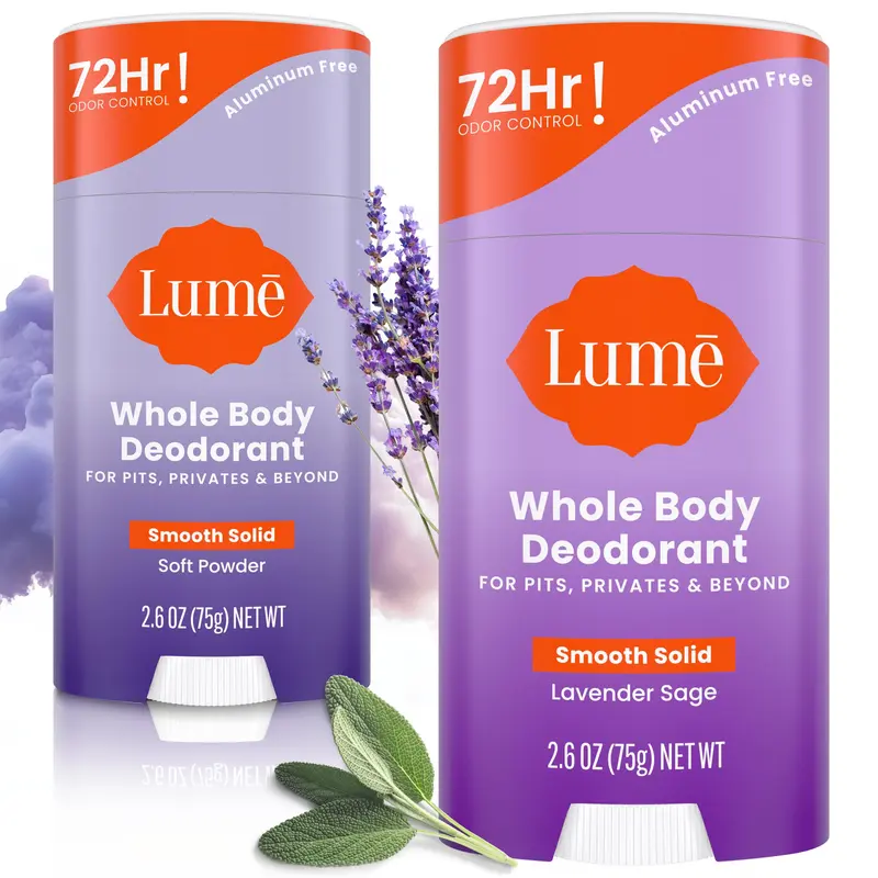 Lume Déodorant Corps Entier – Stick Lisse sans Aluminium ni Bicarbonate – Contrôle des Odeurs 72h – Lot 2 Soft Powder & Lavande Sauge