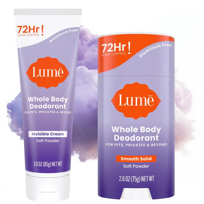 Lume Déodorant Corps Invisible Crème – Sans Aluminium – Contrôle d’Odeurs 72 Heures – Lot Crème 3oz + Stick 2,6oz – Parfum Poudre Douce