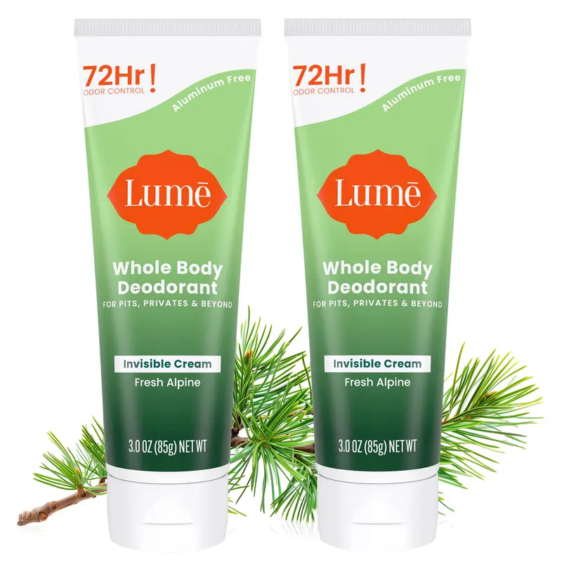 Lume Déodorant Corps Invisible – Crème Tube Fresh Alpine, 2x3 oz, Sans Aluminium