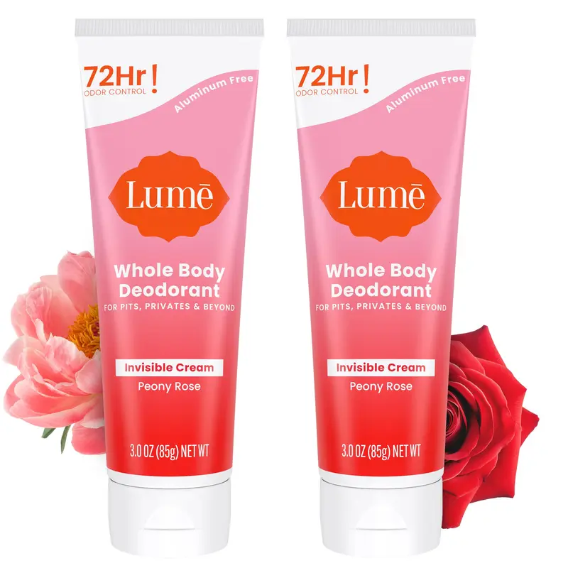 Lume Déodorant Corps Invisible en Tube – 72h de contrôle des odeurs – Sans aluminium ni bicarbonate – Peony Rose – Pack de 2 (3,0 oz)