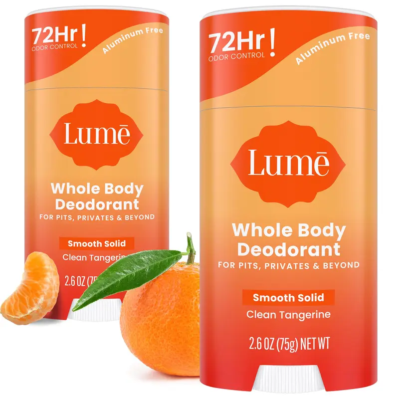 Lume Déodorant Corps – Stick Solide Sans Aluminium ni Bicarbonate, Contrôle des Odeurs 72h – Tangerine Fraîche (Pack de 2, 2,6 oz)