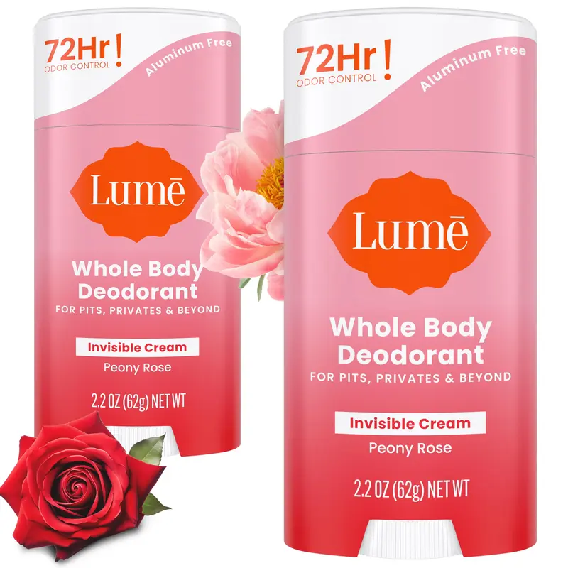 Lume Déodorant Crème Stick – Sans Aluminium, Sans Bicarbonate – Peony Rose – Pack de 2 (2,2 oz chacun)