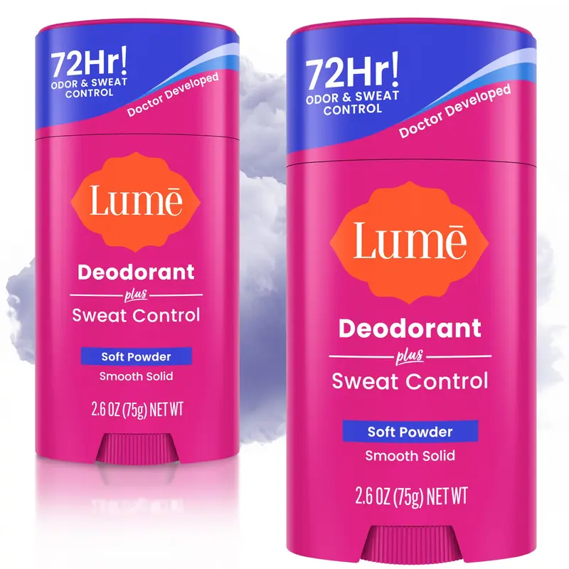 Lume Déodorant Plus – Contrôle de la transpiration et des odeurs, Stick solide lisse, sans bicarbonate, 72 h, Pack de 2