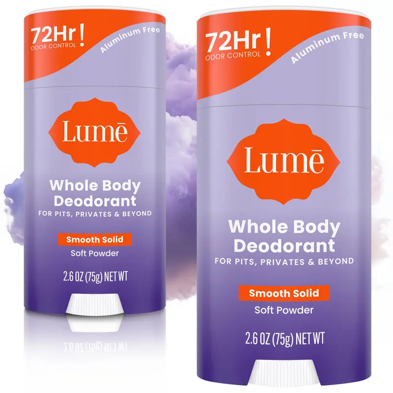Lume Déodorant Tout le Corps – Baton Solide Doux, 72h, Sans Aluminium ni Bicarbonate (Pack de 2) – Poudre Douce