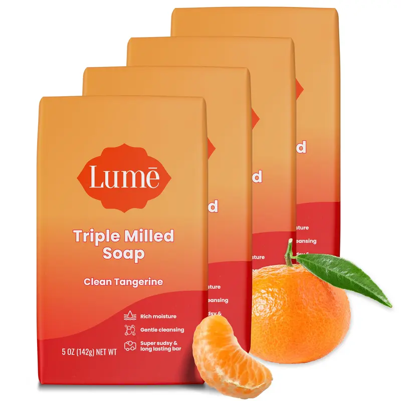 Lume Savon en Barre Triple Milling – Hydratation riche et Nettoyage doux – Sans parabènes ni phtalates – Lot de 4 x 5 oz (Mandarine Fraîche)