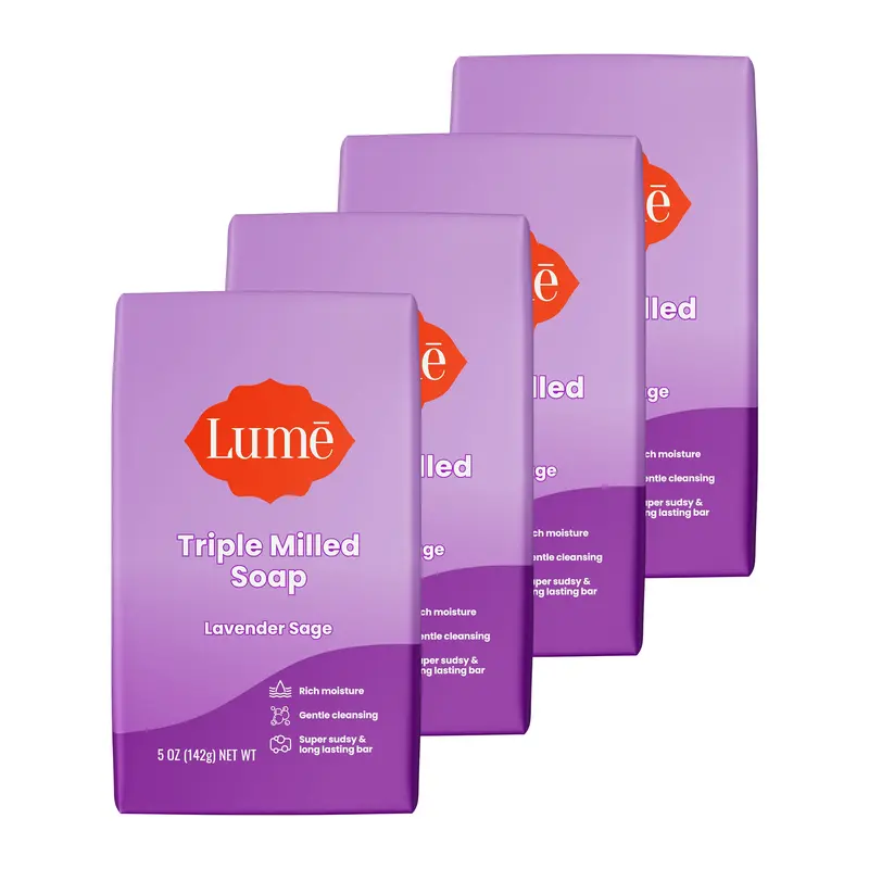 Lume Savon en Barre Triple Moulage – Hydratation Riche et Nettoyage Doux – Lavande Sage – Lot de 4 x 5 oz | Sans Parabènes