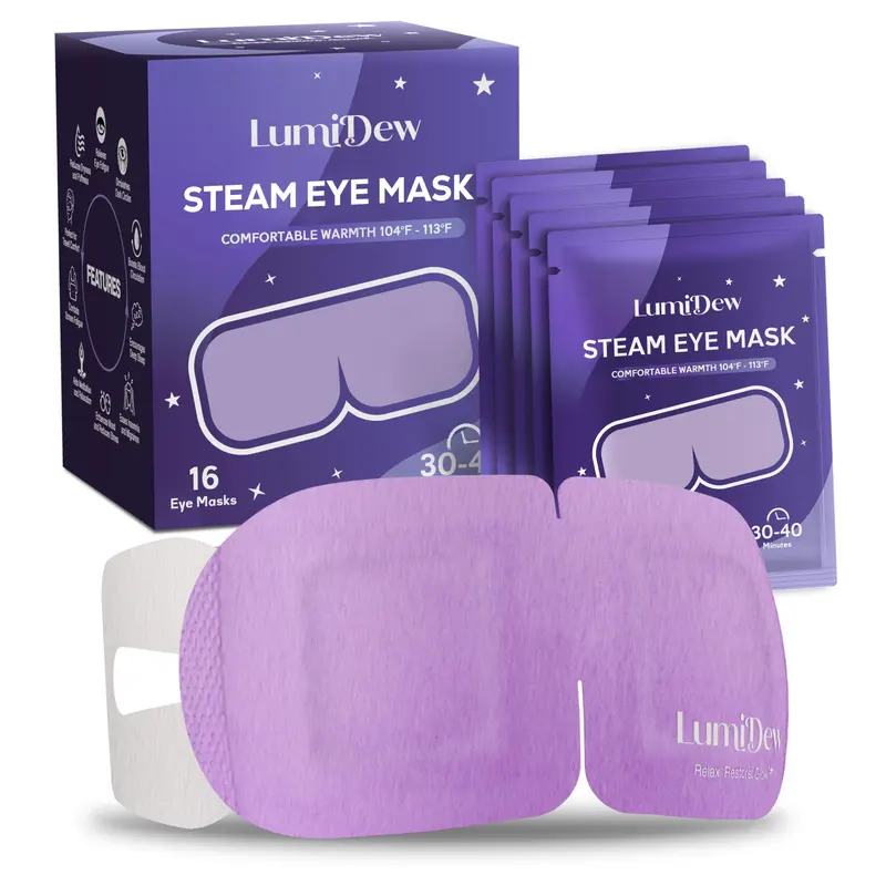 LumiDew Masque Yeux Vapeur Chauffant Sans Parfum – 16 Unités pour Sommeil et Détente