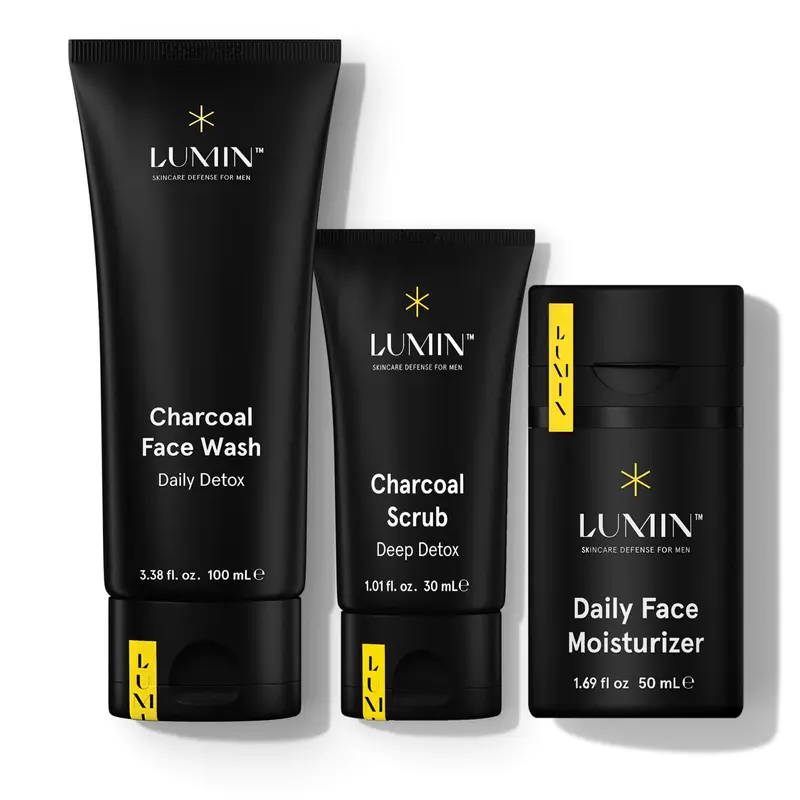 Lumin - Smooth Operator Detox - Kit soin homme, durée deux mois, nettoyant charbon + gommage + hydratant
