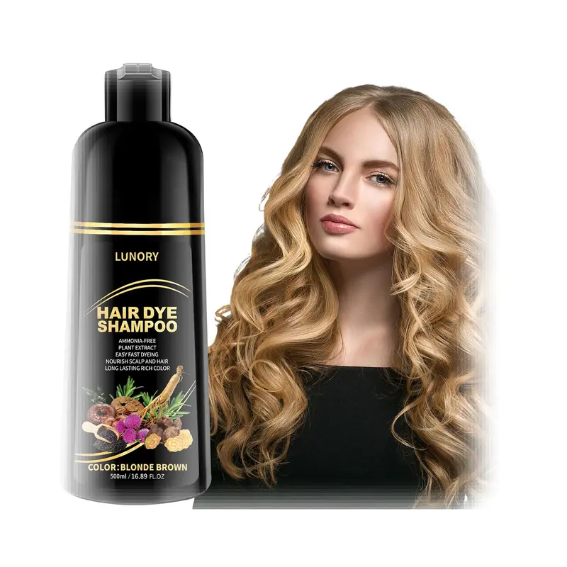 Lunory Shampoing Colorant Blond-Brun 3 en 1 – Argan & Ginseng, Sans Ammoniaque, 500 ml