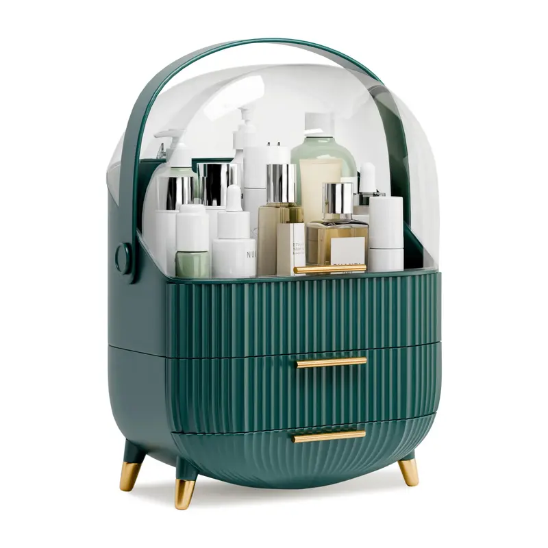 lurcns Organisateur Maquillage avec Tiroirs — Rangement Élégant Vanity Vert Foncé
