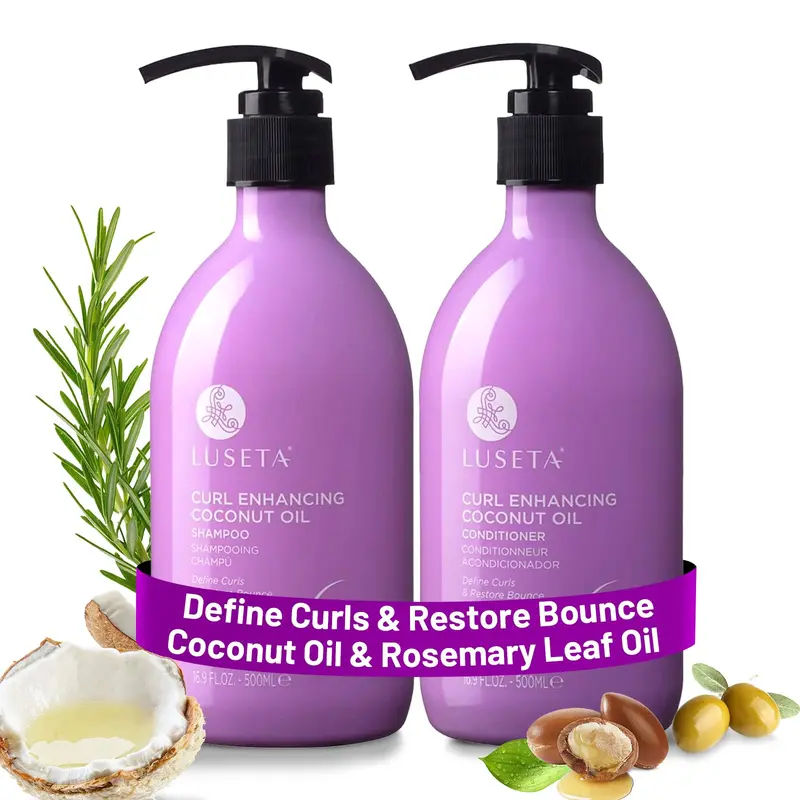 Luseta Shampoing et Après‑Shampoing Boucles à l’Huile de Coco – Définition, Volume et Douceur Sans Sulfates, 500 ml × 2