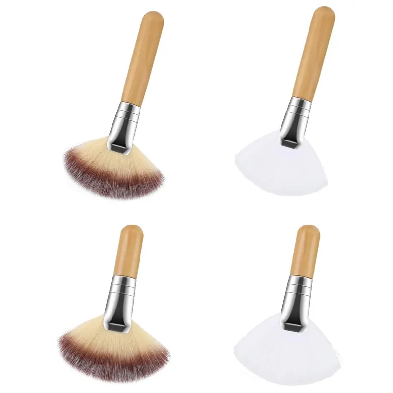 Lusofie – Ensemble de 4 pinceaux visage éventail à poignée courte, poils nylon doux