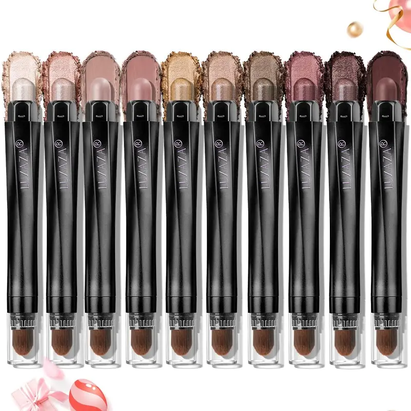 LUXAZA 10PCS Crayon Ombre à Paupières — Ombres crème scintillantes et mates, résistance à l'eau