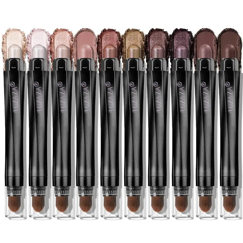 LUXAZA PRO Ensemble 10 Crayons Ombre Marron – Teintes Neutres Brillantes et Mates, Bronze Métallique – Cadeau Rose Cendré