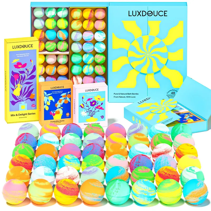 LUXDOUCE Coffret 48 Bombes de Bain – 18 Arômes, Spa à Domicile & Soin de la Peau