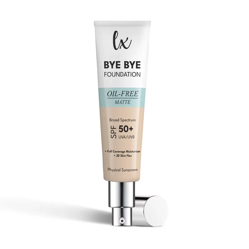 LX Blend Bye Bye Fond de Teint – Hydratant à couvrance totale sans huile, fini mat, SPF 50 (MÉDIUM) – 30 ml