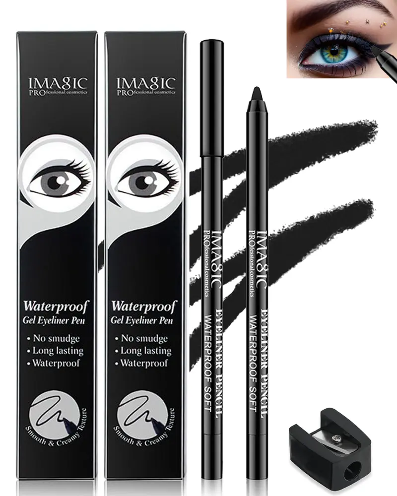 LYSdefeu – 2 Crayons Eyeliner Gel Noir Imperméable avec Taille-Crayon – Regard Net et Durable