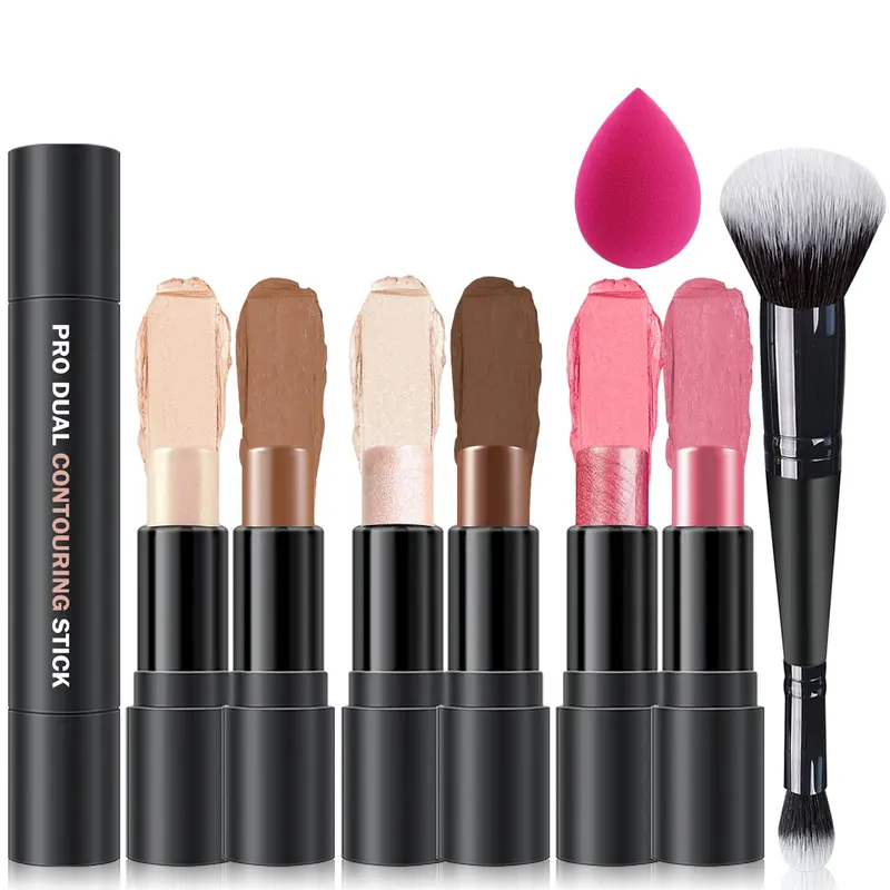 LZXLUKGIR Kit Contour Crème 6 Couleurs – Sticks Double-Embout, Highlighter et Blush – Lot A