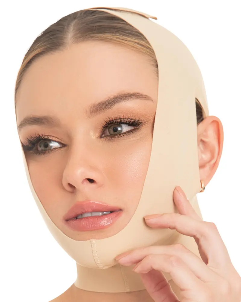 M&D Mentonnière de compression visage – liposuccion post-chirurgicale beige XL