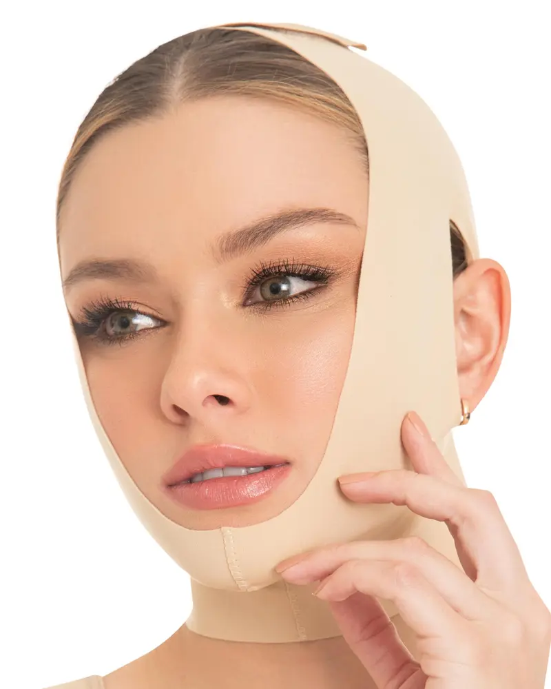 M&D Mentonnière de compression visage – Sangle postchirurgicale beige L