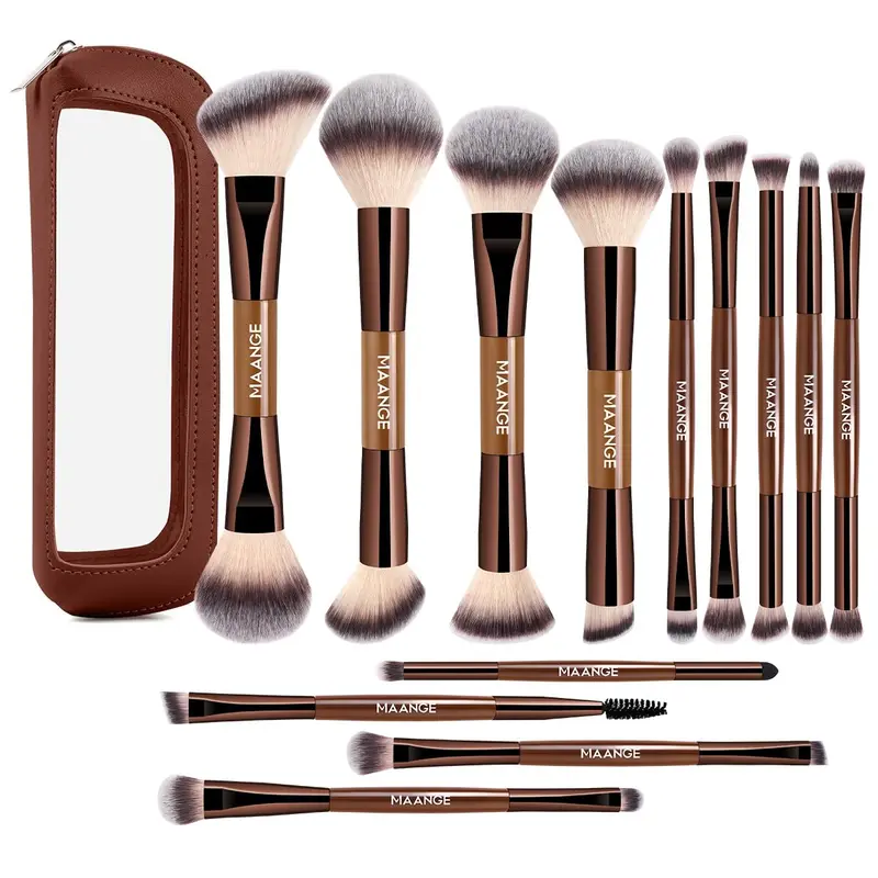 MAANGE 13 Pinceaux Maquillage Professionnels – Double-face avec Pochette