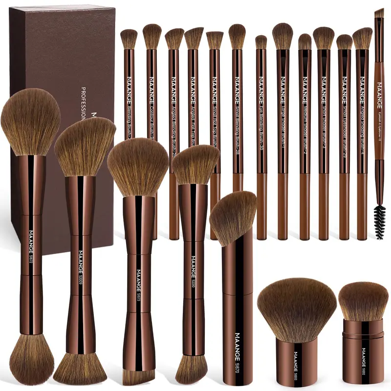 MAANGE – Ensemble de 20 pinceaux maquillage avec boîte cadeau | Pinceaux double-face pour un rendu précis