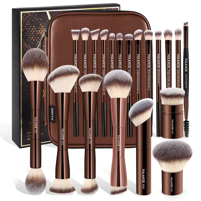 MAANGE Ensemble Pinceaux Maquillage – 21 Pièces avec Trousse (Coloris Café)
