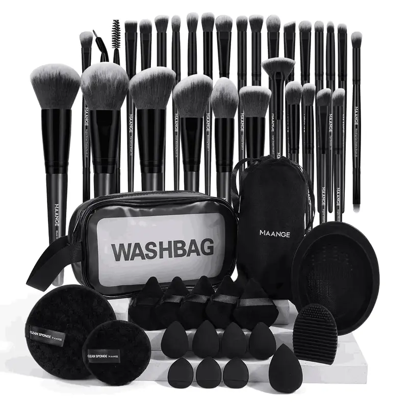 MAANGE Ensemble Pinceaux Maquillage 49 Pièces – Kit Complet Noir avec Étui
