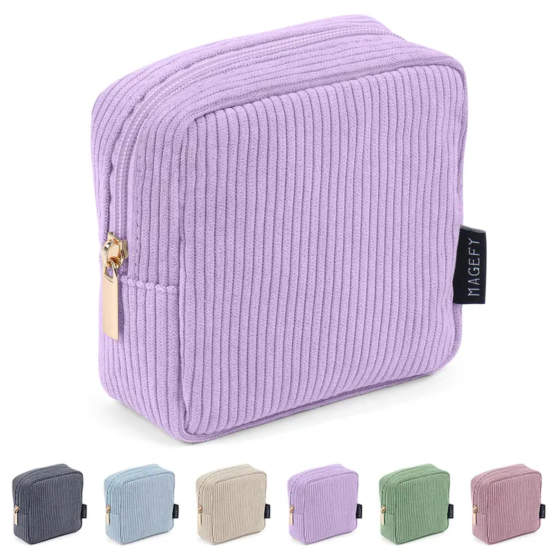 MAGEFY Petite Pochette Maquillage en Velours côtelé Violet – Organisation et Portabilité