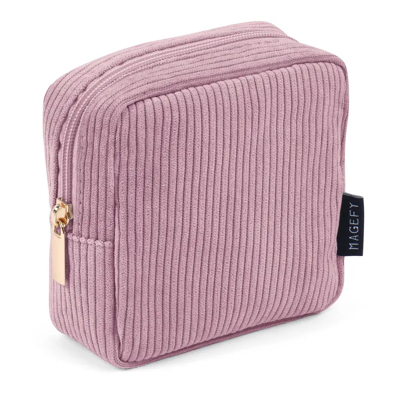 MAGEFY Petite Pochette Maquillage Velours Rose – Rangement Portable et Poches Intérieures