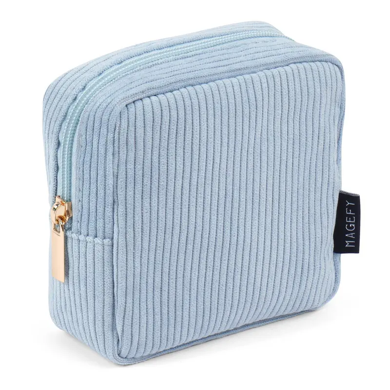 MAGEFY Petite Trousse de Maquillage Bleue – Poches Intérieures, Voyage et Quotidien
