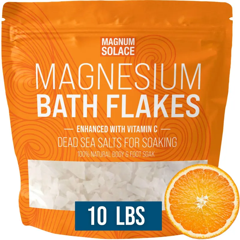 Magnum Solace - Flocons de magnésium pour bain, chlorure de magnésium, sels Mer Morte avec vitamine C, 10 lb