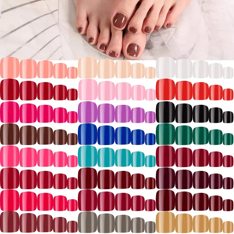 Maitys – 576 pièces, 24 ensembles d’ongles des orteils courts brillants, couleurs classiques