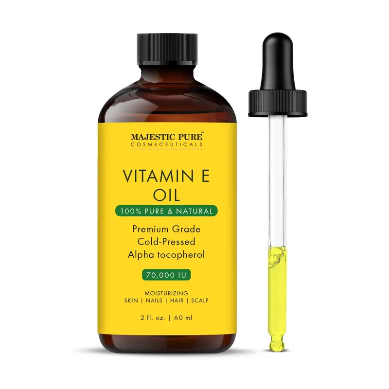 Majestic Pure Huile Vitamine E – 2 oz, 70 000 UI, Pure et Naturelle – Visage, Cheveux et Corps
