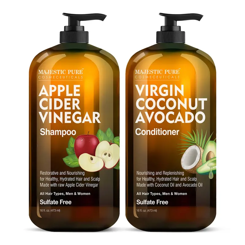 Majestic Pure Shampoing au vinaigre de cidre et après-shampoing avocat et coco – 2 x 473 ml