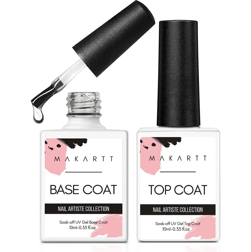 Makartt 2 Pcs Gel Base Coat et Top Coat – Fini Miroir Sans Résidu, Gel Vernis Ongles, 10 ml
