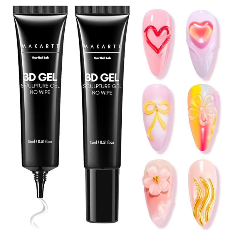 Makartt 3D Gel Nail Art – 2 x 15 g, Gel de moulage sans essuyage pour ongles
