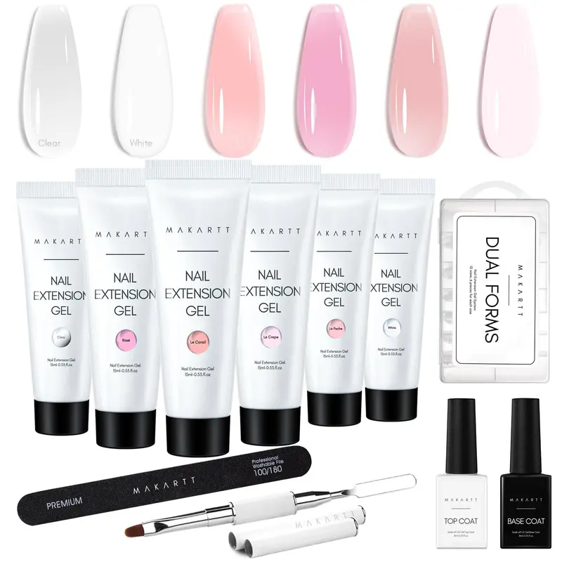 Makartt Kit Gel Ongles Poly – 6 Couleurs Clair, Rose et Blanc pour Extensions