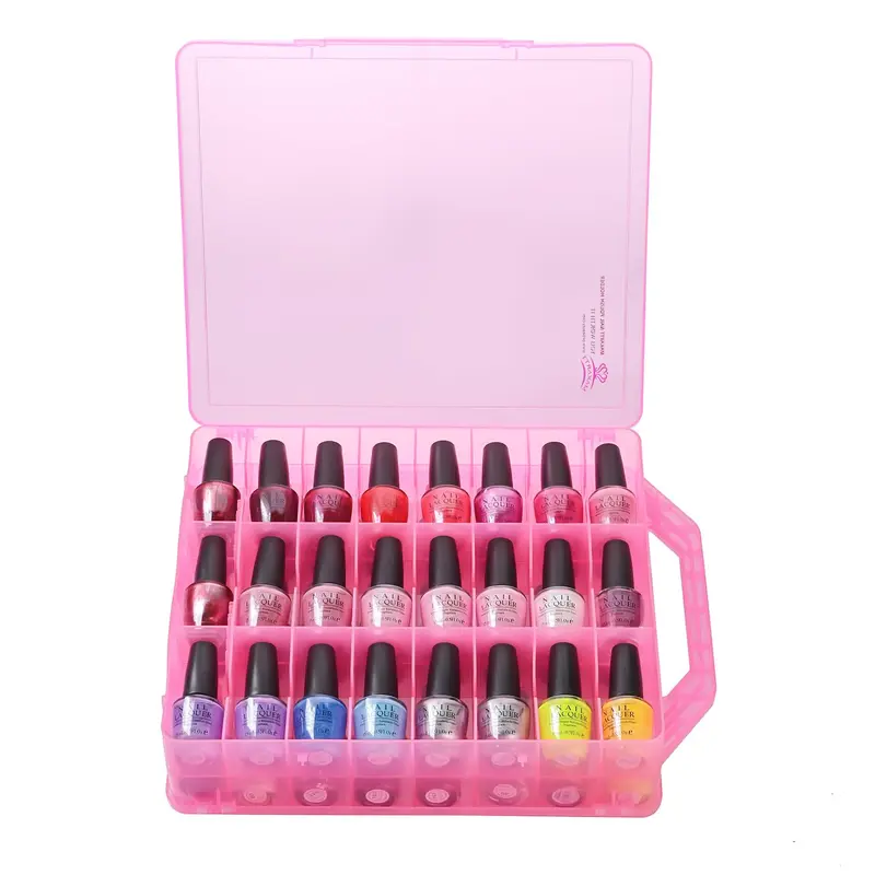 Makartt Organisateur Vernis Rose – Boîte de Rangement Acrylique Portable pour 48 Vernis, 16 Compartiments Réglables, Gain d'Espace et Affichage des Couleurs