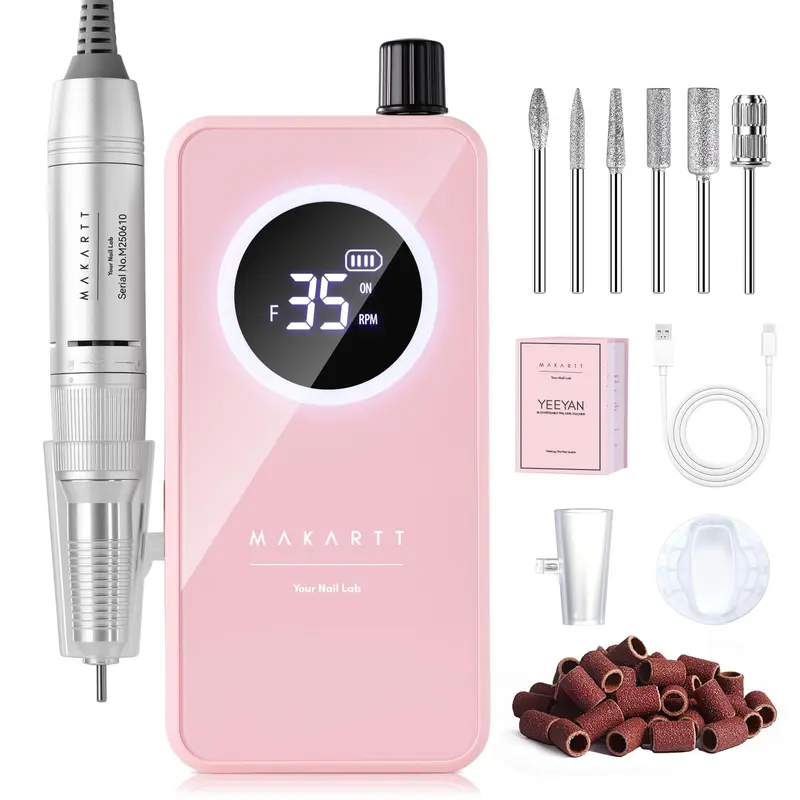 Makartt perceuse à ongles électrique rechargeable – 35000 RPM, façonnage et retrait du gel, silencieuse et légère, autonomie 6 h – YEEYAN