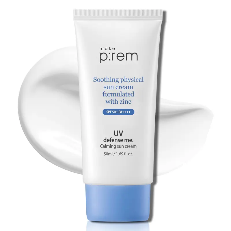 MAKEPREM UVA UVB Defense Me – Crème Solaire Calmante SPF50+ PA++++ VEGAN, Respectueuse des Récifs