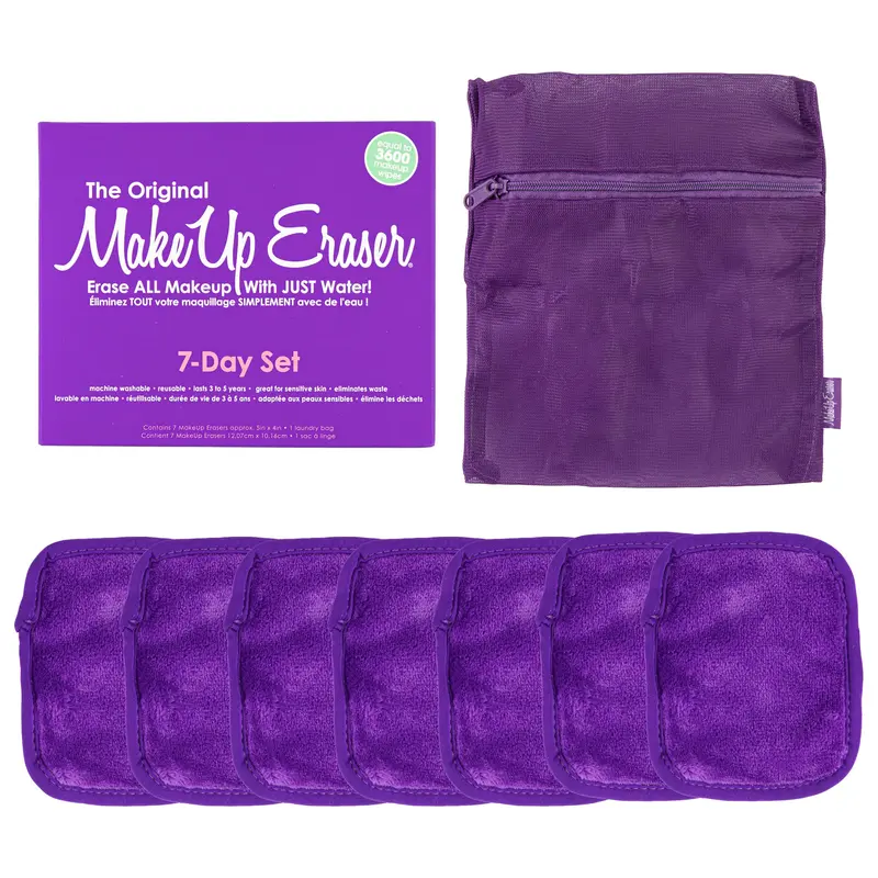 MakeUp Eraser - Ensemble Original 7 Jours, Démaquillage à l’eau – Queen Purple, 7 Pièces