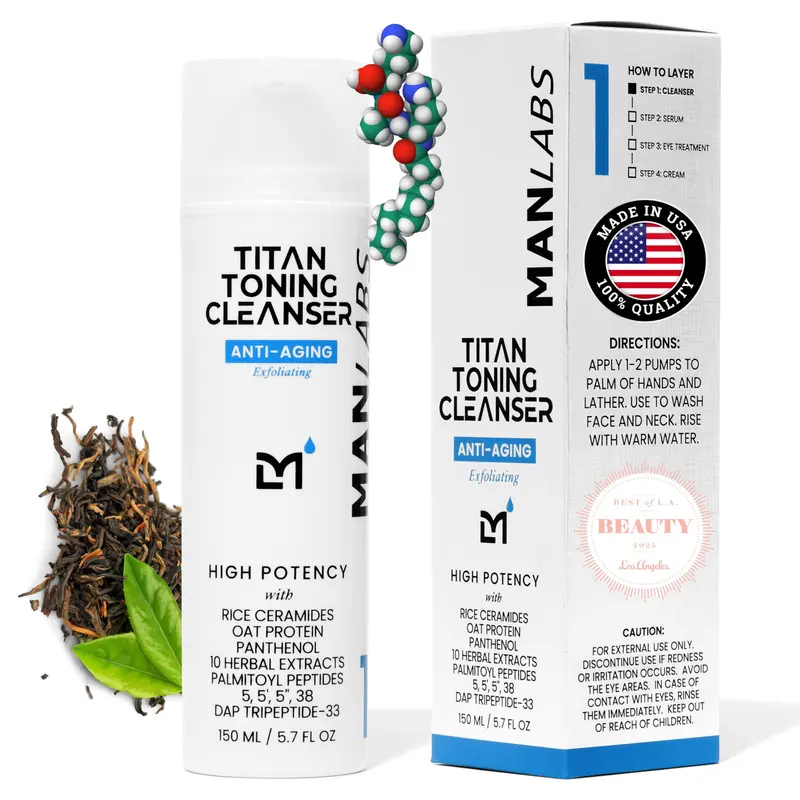 Man Labs Titan – Gel Nettoyant Anti‑Âge pour Hommes | Hydratation, Raffermissement et Exfoliation Douce – Sans Parfum